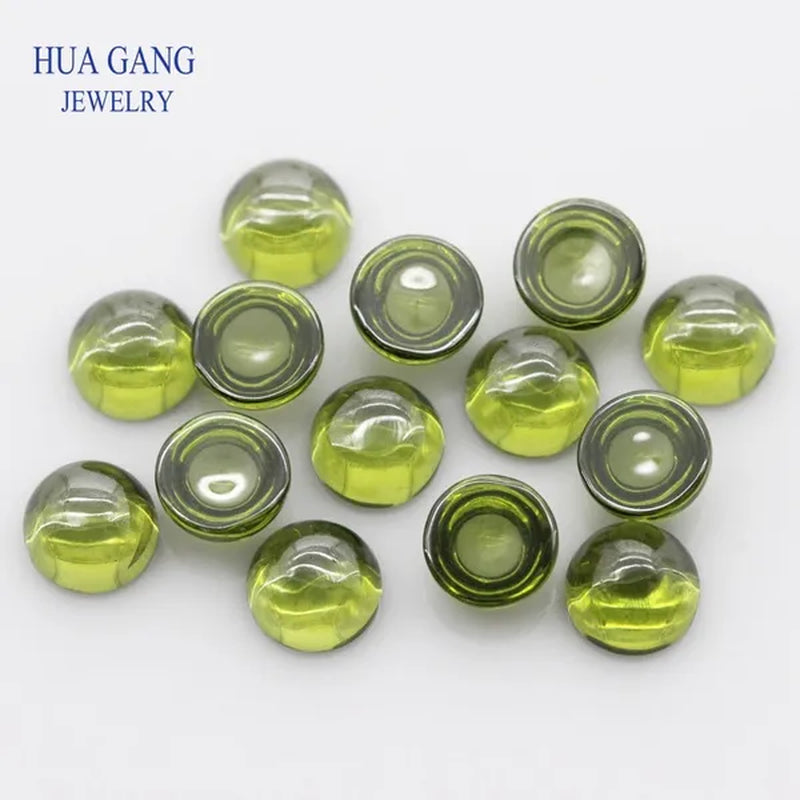 Peridot Cubic Zirconia Stone round Shape Cabochon Cut Flat Back Loose CZ Stone Synthetic Gems for Jewelry 4Mm 6Mm