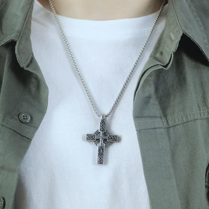 Trinity Celtic Cross Necklace - Stainless Steel Triquetra Knot Irish Pendant - Jesus Crucifix Cross