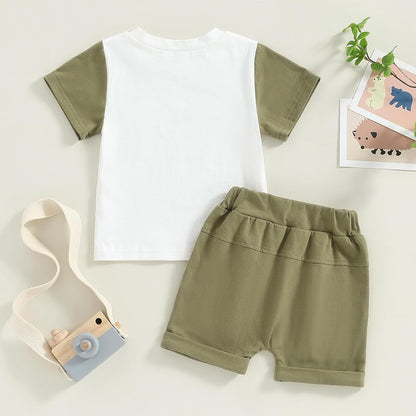 Toddler Baby Boy Summer Clothes Short Sleeve Letter Print T Shirt Tops + Elastic Shorts Infant Casual Outfit Set