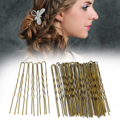 300 Bun Hair Bobby Pins U Shaped Pin Hair Grips to Clip Ballet Hair Net for Women 6 CM/2.3 Inch Golden