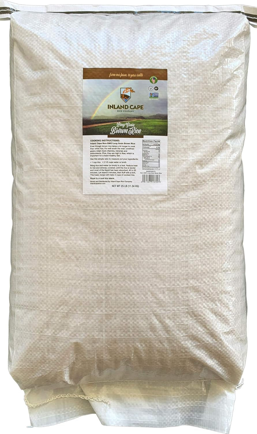 , Long-Grain Brown Rice - Non-Gmo, USA Grown, 25 Lb Bag