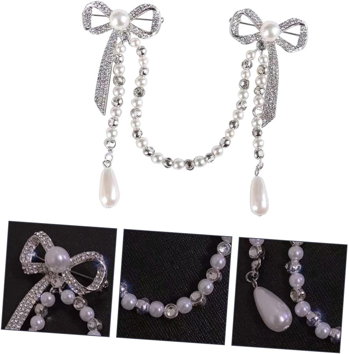 Brooch Pin for Women Elegant Lady Pin Brooch Pearl and Diamond Tassel Brooch Chain Accessory for Dresses Coats and Shawls