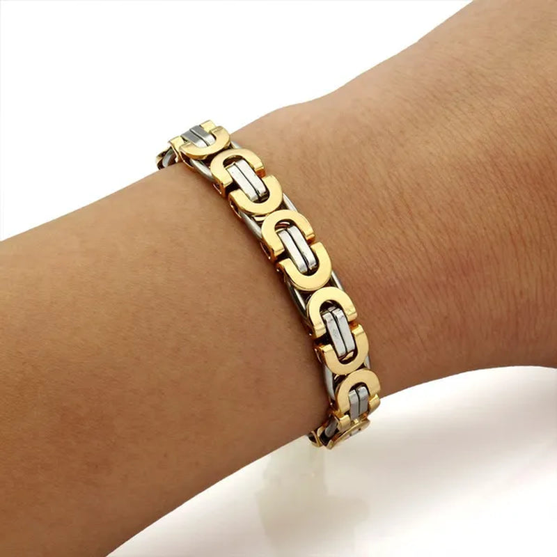 Davieslee Mens Fashion Flat Byzantine Link Silver Tone Stainless Steel Chain Bracelet
