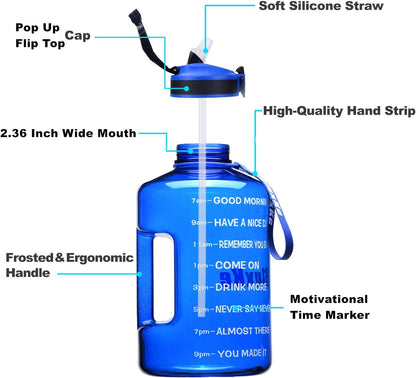 1 Gallon Motivational Sports Water Bottle with Time Marker, BPA Free 128Oz Leak Proof Jug, Black, Plastic, 128 Ounces, Fitness, Sports, Outdoor Activities