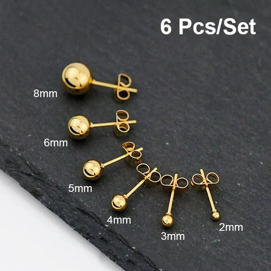 2/3/4/5/6/8Mm Stainless Steel round Pearl Stud Earrings Earrings for Women'S Fashion Party Wedding Jewelry - WORLD TIME VISITS