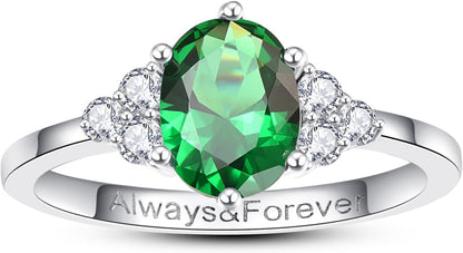 1.5Ct Oval-Cut Engagement Ring for Women White Gold Plated Engraved Always & Forever Created Emerald/Sapphire/Amethyst/Cubic Zirconia Engagement Ring Promise Wedding Ring Size 5-9