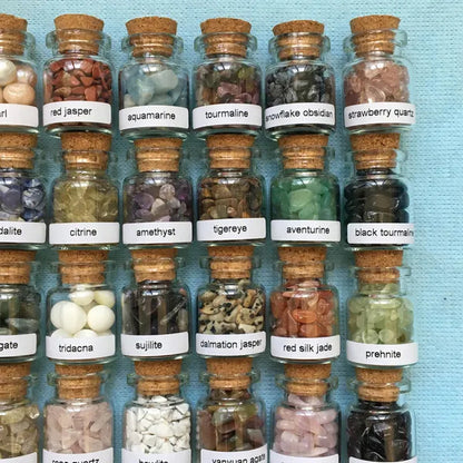40 Mini Gemstone Bottles Chip Crystal Healing Tumbled Gem Reiki Wicca Stones Set