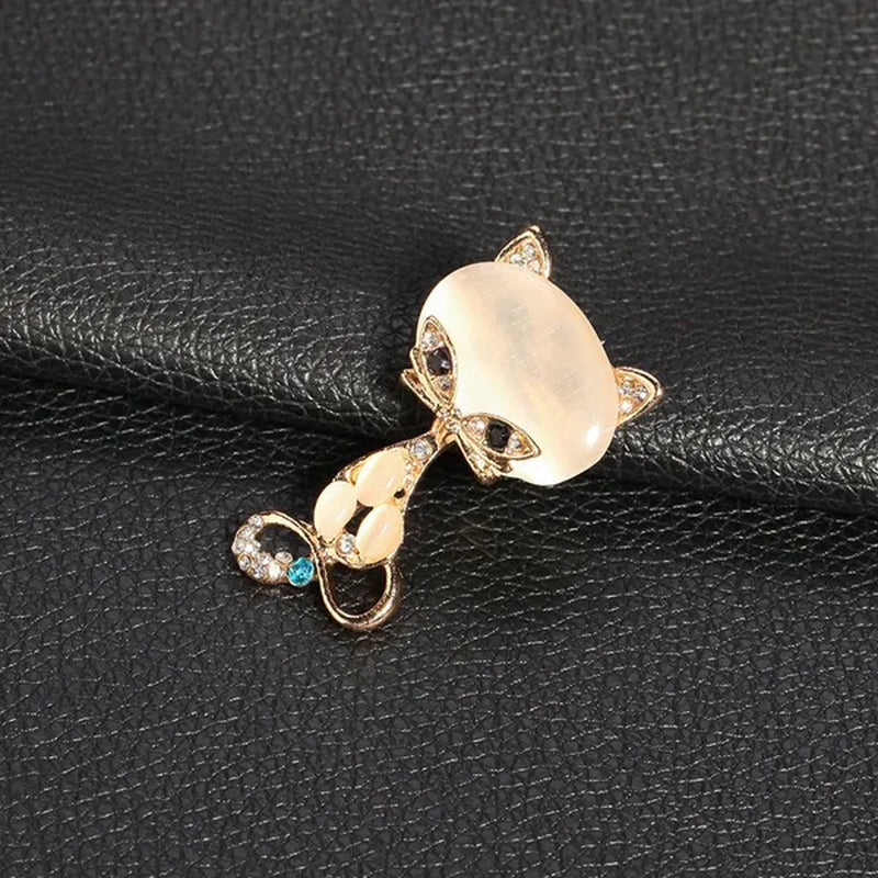 New Fashion Hot Sale Gold Color Filled Multicolor Opal Stone Fox Brooches Women's Fashion Cute Animal Crystal Pin Brooch Jewelry