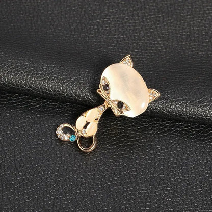 New Fashion Hot Sale Gold Color Filled Multicolor Opal Stone Fox Brooches Women's Fashion Cute Animal Crystal Pin Brooch Jewelry