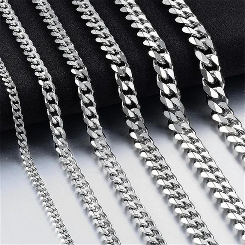 5/7/10/12/15mm Men's and Women's Chain Stainless Steel Silver Cuban Link Curb Chain Necklace or Bracelet