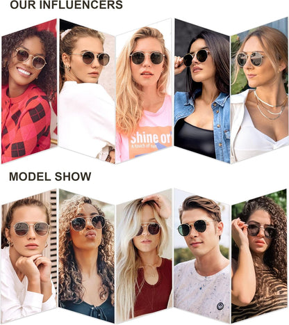 Retro Vintage round Polarized Sunglasses for Women Men Small Double Bridge Circle Sunnies SJ1104 - WORLD TIME VISITS