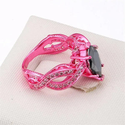 Europe and the United States Micro-Inlay Zircon Jewelry Unique Pink Gold Black Nano Horse Eye Stone Prom Ring 2017 New