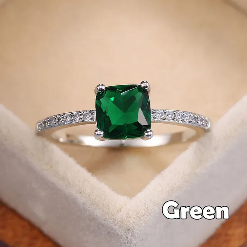 1Pcs Simple Style Micro-inlaid Zircon Sapphire Color Treasure Square Diamond Ring For Women Jewelry Gift