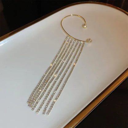 1Pc New Sparkling Diamond Tassel Ear Cuff Dangle Tassel Ear Cuff Earrings without Pierced