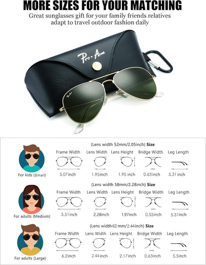 Classic Aviator Sunglasses for Men Women 100% Real Glass Lens
