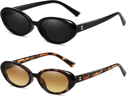 Retro Oval Sunglasses for Women Men Fashion Small Oval Sunglasses 90S Vintage Shades