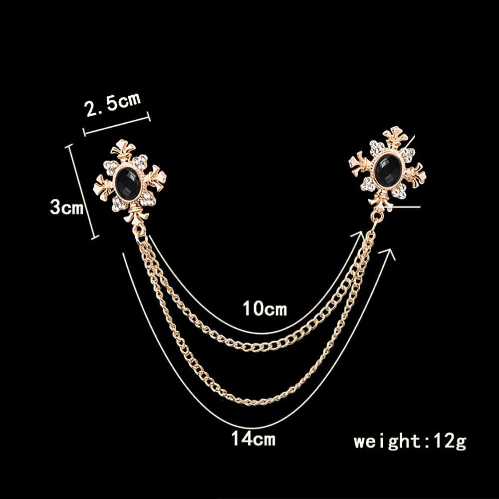 Cross Crystal Tassel Chain Brooch.Gold Silver Tassel Collar Pins Broochs Rhinestone Lapel Pin for Men Women Suit Accessories