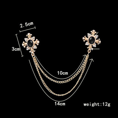 Cross Crystal Tassel Chain Brooch.Gold Silver Tassel Collar Pins Broochs Rhinestone Lapel Pin for Men Women Suit Accessories