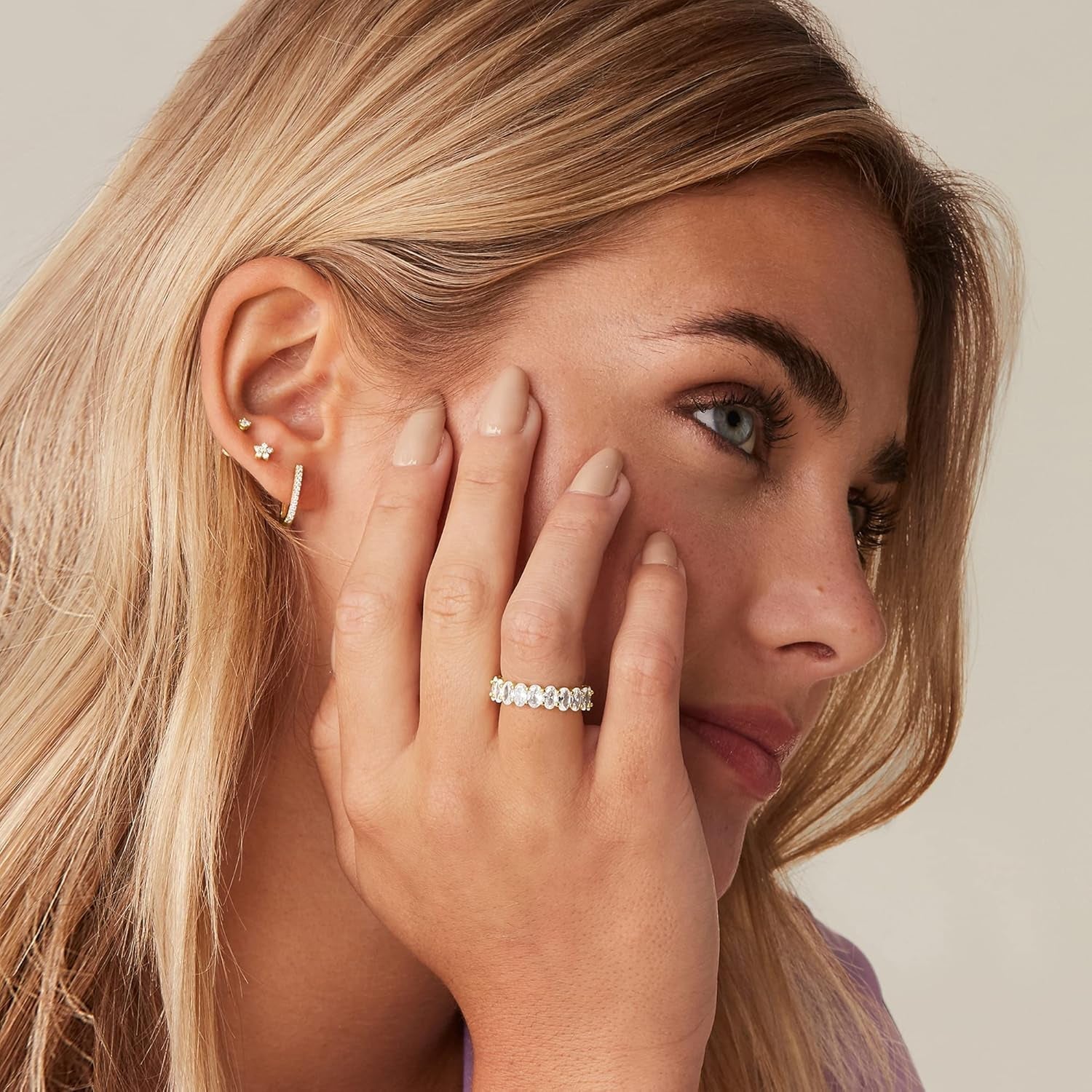 14K Gold Plated Rings - Oval Cubic Zirconia Love Ring and Eternity Ring - 5Mm Stackable for Women - WORLD TIME VISITS