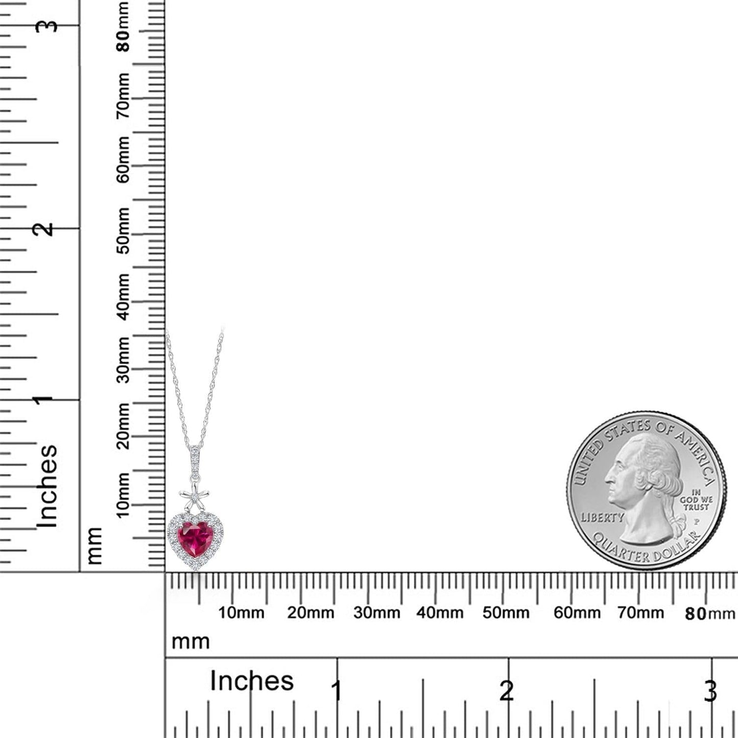 10K White Gold Red Created Ruby and White Lab Grown Diamond Pendant Necklace for Women (0.71 Cttw, Heart Shape 5MM, with 18 Inch Chain)