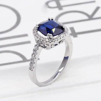 LUXURY 925 Sterling Silver Diamond Cut Square Mystic Fire Rainbow Topaz Cocktail Sapphire Ring FASHION NEW