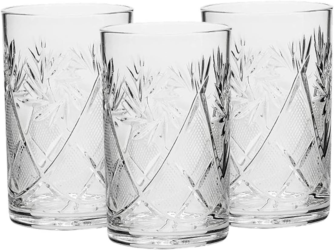 HOMEHUT Set of 3 Russian Cut Crystal HOT Tea Glasses for Metal Glass Holder Podstakannik - WORLD TIME VISITS