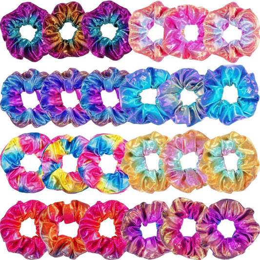 24 Pieces Rainbow Hair Scrunchies Elastic Bands Scrunchy Colorful Hair Ties Ropes for Women Girls Gymnastics Birthday Party Favors, Large(Rainbow Colors) - WORLD TIME VISITS