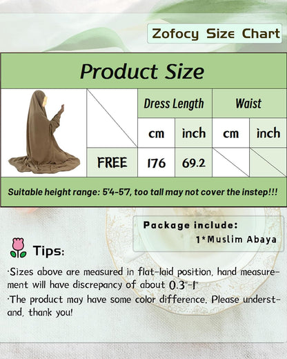 Women Long Sleeve Abaya Muslim Prayer Dress One Piece Arab Islamic Clothes Hooded Maxi Dress