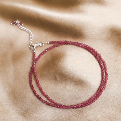 Gempires Pink Tourmaline Beaded Choker Necklace, Pink Crystal Beads Necklace, October Birthstone, 2.4-2.5 Mm Bead, Pink Fashion Jewelry, 18 Inch Silver Plated Adjustable Chain