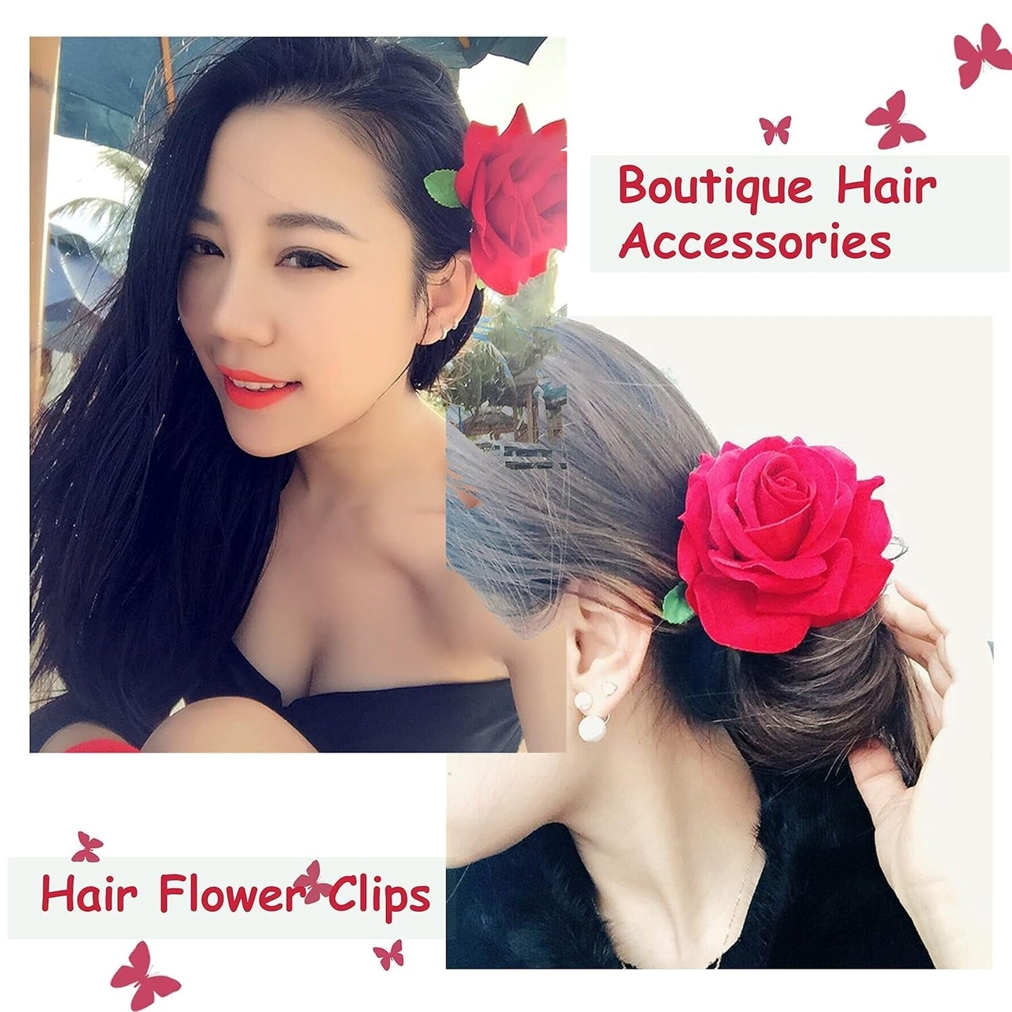 Hair Flower Clips Brooch Boutique Hair Accessories Bohemia Hairpins for Women Girls (ST Red)