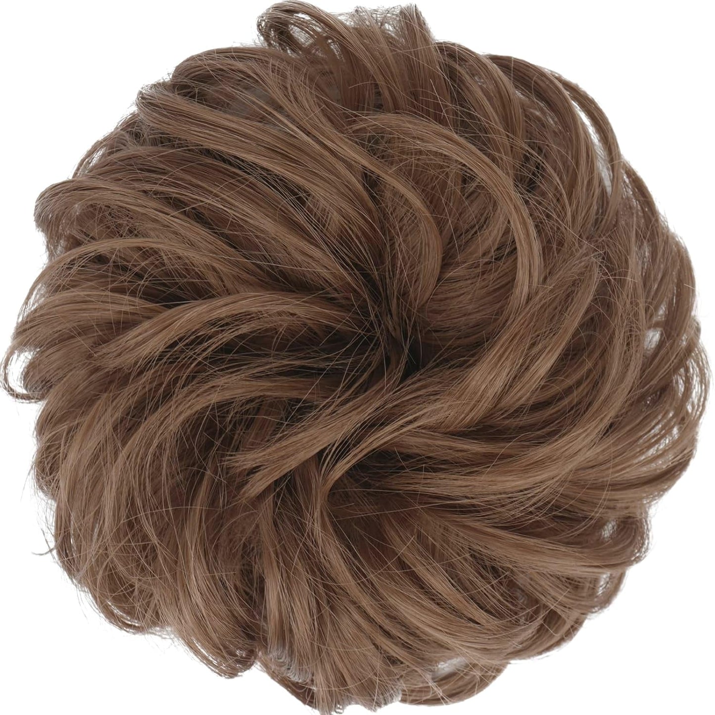 Messy Bun Hair Piece - Elastic Wavy Curly Hair Bun Scrunchies Extensions Synthetic Chignon Hairpieces for Women Girls, Light Golden Brown 1 PCS