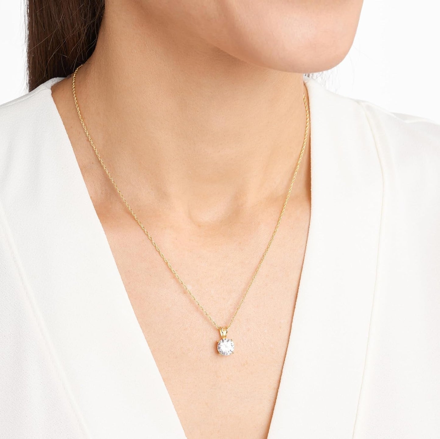 Plated Sterling Silver Cubic Zirconia round Cut Solitaire Pendant Necklace, 18"