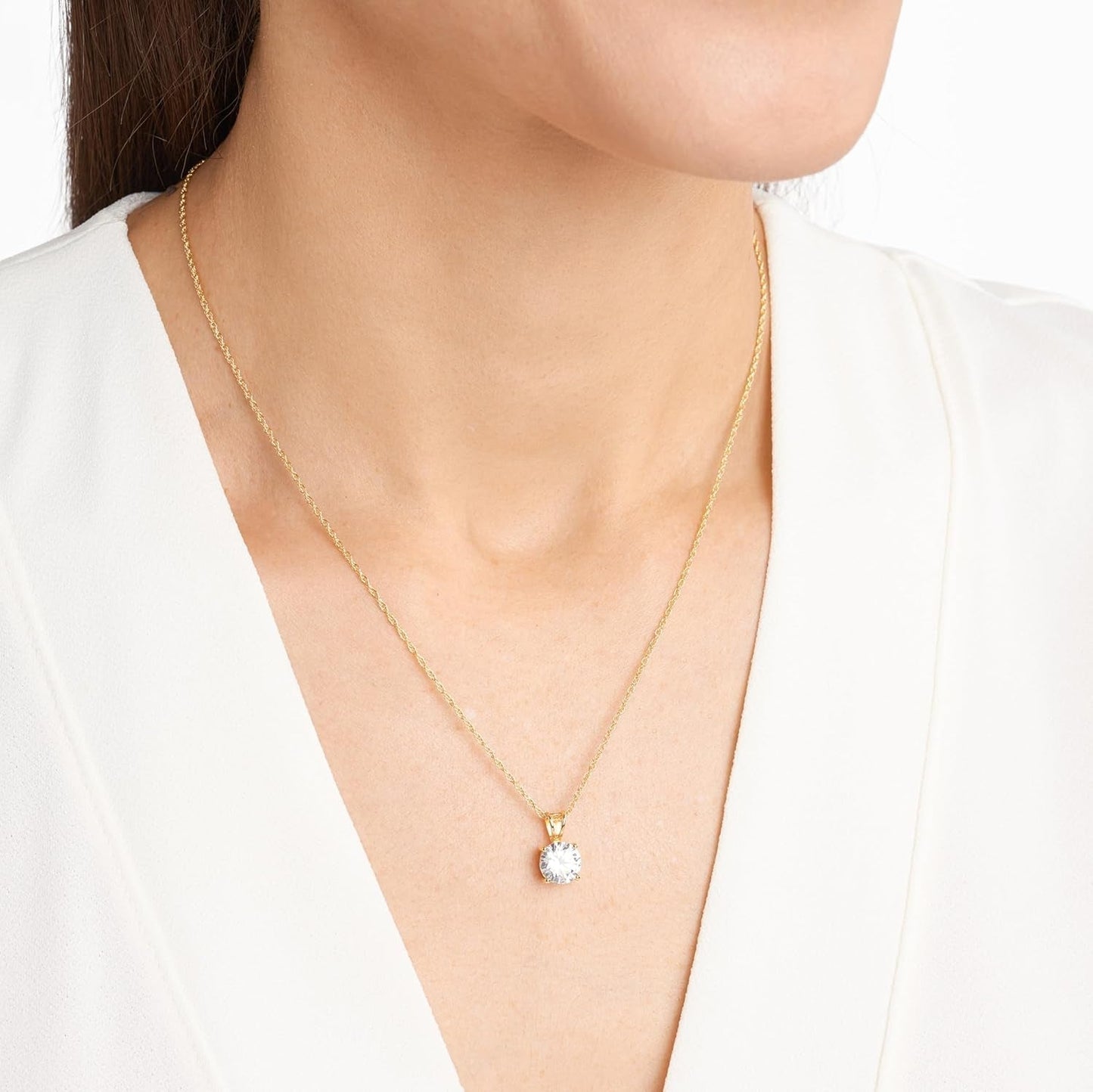 Plated Sterling Silver Cubic Zirconia round Cut Solitaire Pendant Necklace, 18" (Previously Amazon Collection)