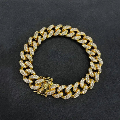 24K Gold / 18K Gold / 925 Silver Mens Womens Fashion Gifts Chain Hiphop Iced Out Curb Cuban Diamond Plated Bracelet Paved Clear Rhinestones