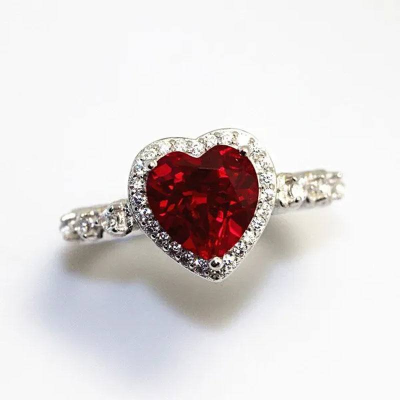 Fashion  Red Ruby Heart Shape Ring Bride Engagement Jewelry Princess Wedding Anniversary Fashion Accessory Gift - WORLD TIME VISITS