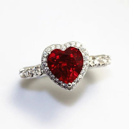 Fashion  Red Ruby Heart Shape Ring Bride Engagement Jewelry Princess Wedding Anniversary Fashion Accessory Gift - WORLD TIME VISITS