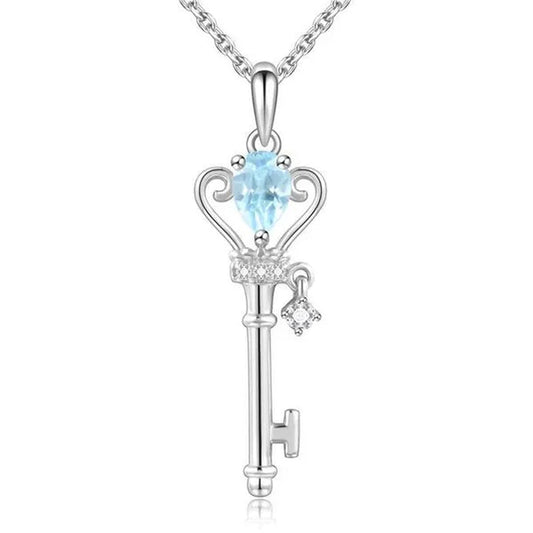 Majesty Diamonds MDS170336 0.75 CTW Oval Blue Topaz Key Pendant Necklace in .925 Sterling Silver with 18K - WORLD TIME VISITS