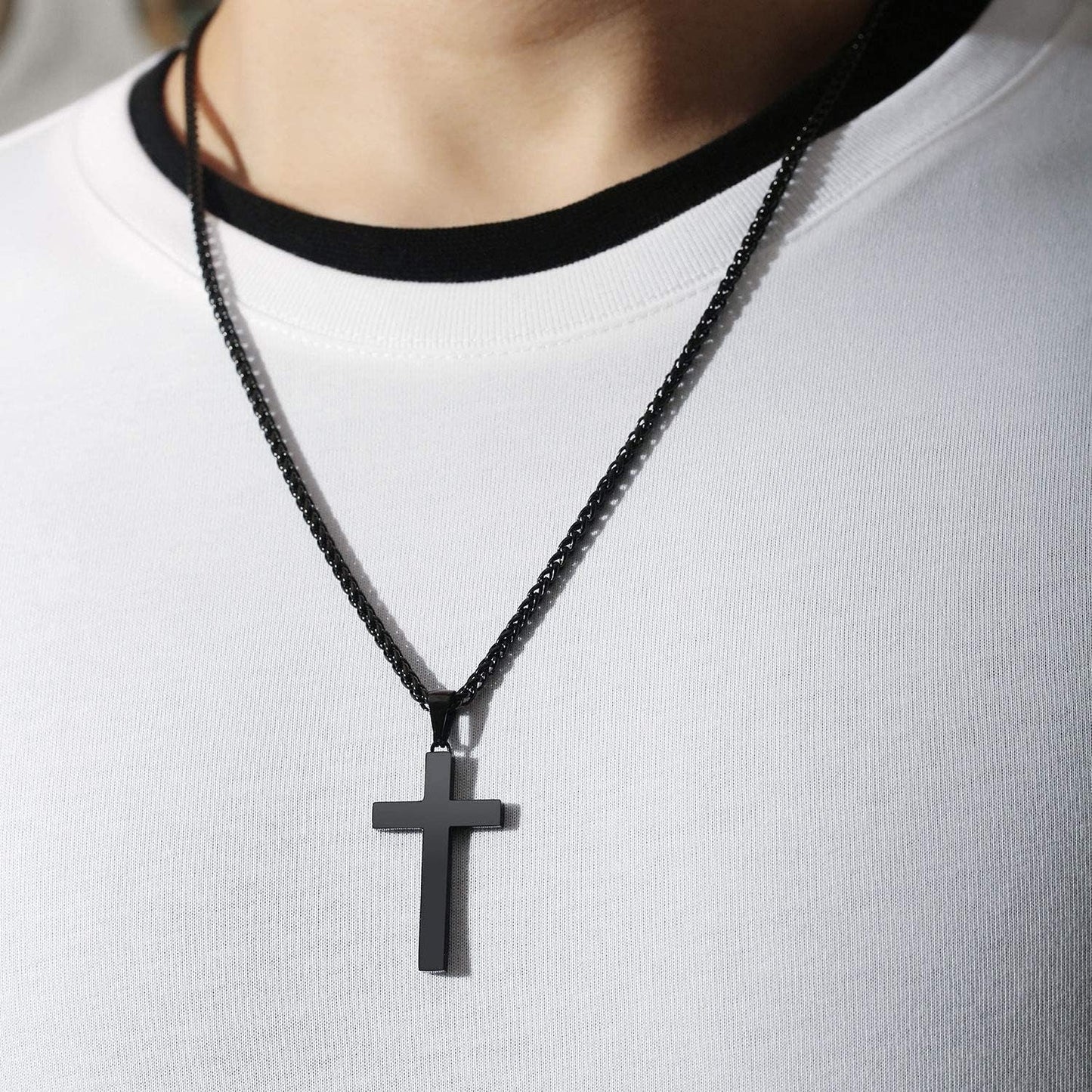 Stainless Steel Cross Pendant Necklace for Men Boys, Christian Cross Pendant with 16-24 Inches Chain Cross Necklace Jewelry Gifts
