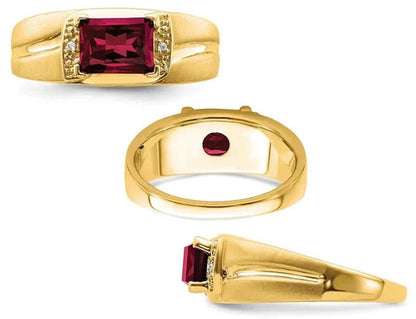 Men'S 1.60 Carat (Ctw) Lab Created Ruby Ring in 14K Yellow Gold