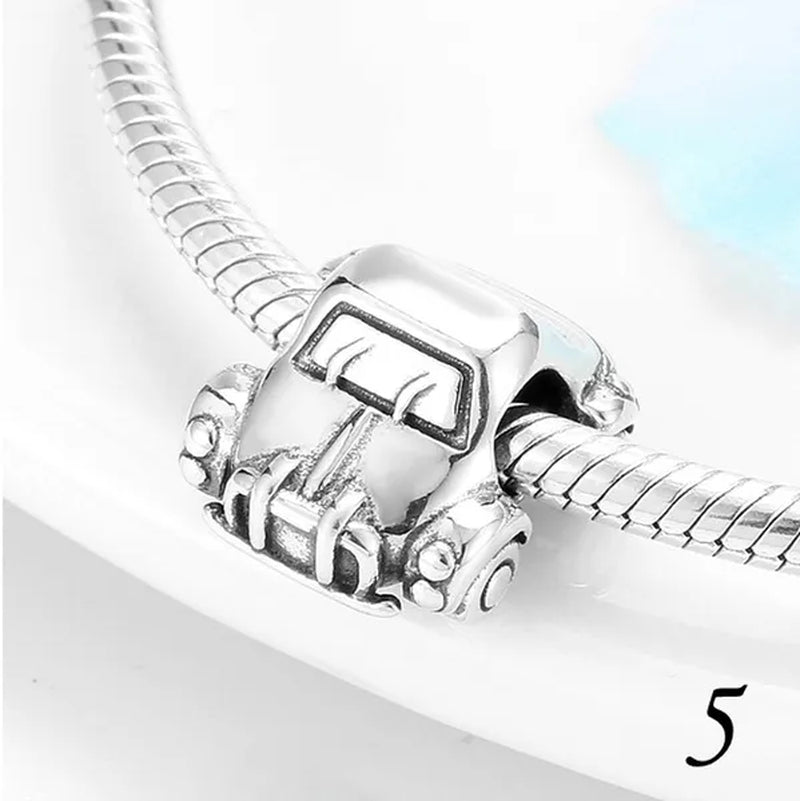 925 Sterling Silver Pink Sister Infinity Love Car Camera Charm Fit Charms Bracelets DIY for Jewelry Making