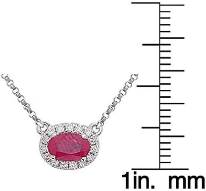 14K White Gold Natural Diamond (I1,I2) & Genuine Ruby Pendant for Women