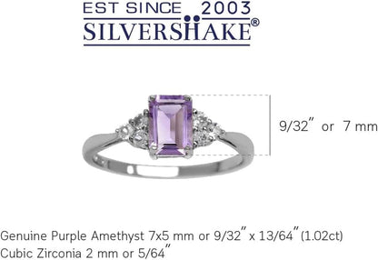 7X5Mm Octagon Shape Birthstone Gemstone White Gold Plated or Yellow Gold Plated 925 Sterling Silver Engagement Ring Jewelry for Women