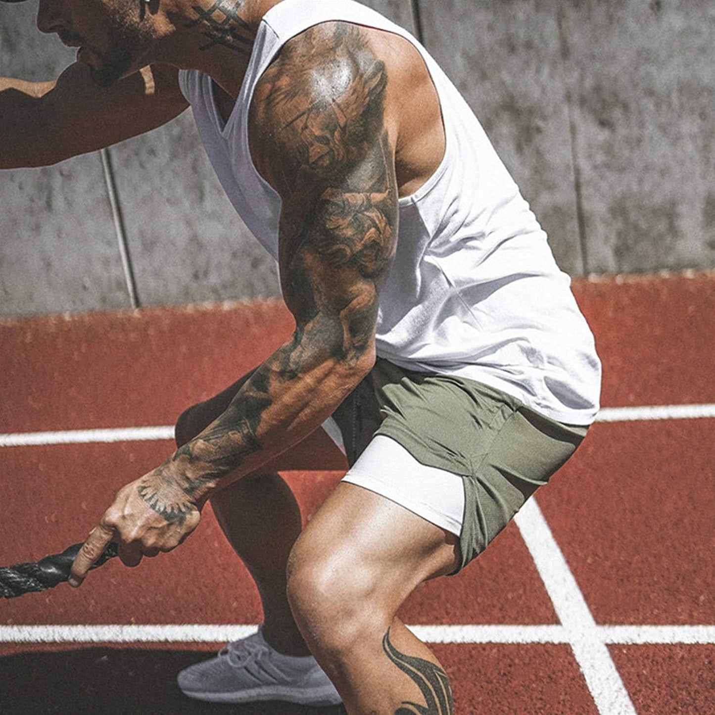 Men'S 2 in 1 Workout Running Shorts Lightweight Training Yoga Gym 7" Short with Zipper Pockets