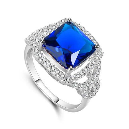 Noble Fashion Accessories Jewelry Princess Cut Sapphire & Emerald & White Topaz Gemstone 100% 925 Sterling Silver Ring Size 6 7 8 9
