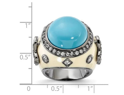 Sterling Silver Synthetic Turquoise Cocktail Fleur-De-Lys Ring with Synthetic Cubic Zirconia (CZ) (CZ) in Sterling Silv