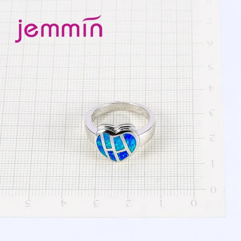 Heart Shaped Blue Fire Opal Ring 925 Sterling Silver For Women Wedding Rings Bague Femme Fashion Jewelry Gift