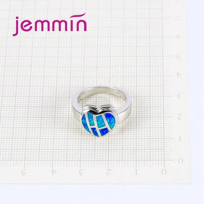 Heart Shaped Blue Fire Opal Ring 925 Sterling Silver For Women Wedding Rings Bague Femme Fashion Jewelry Gift
