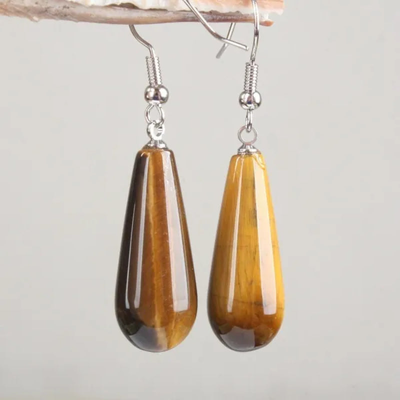 1Pair Option 29X10MM Water Drop Amethyst Clear Quartz Lapis Lazuli Turquoise Rose Quartz Opal Tiger Eye Drop Earrings