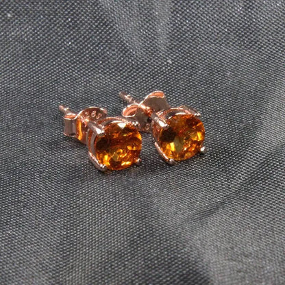 Colife Jewelry Simple 925 Silver Citrine Stud Earrings for Daily Wear 5Mm Natural Citrine Earrings 925 Silver Citrine Jewelry