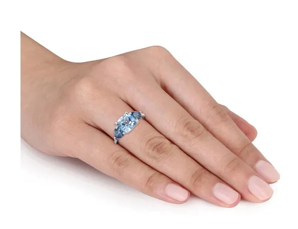 3.50 Carat (ctw) Blue Topaz Ring in Sterling Silver with Accent Diamonds